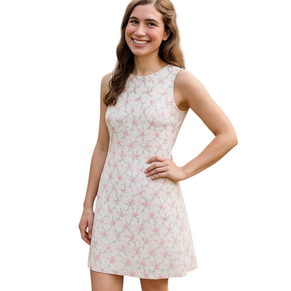 L'Aiglon Vintage Mini Dress White Embroidered Floral Small
